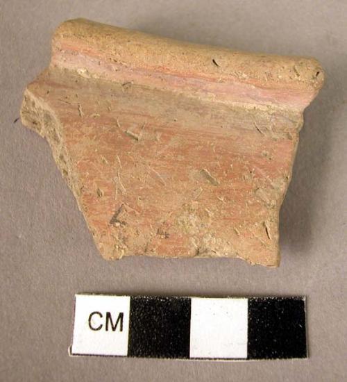 Rim potsherd - red slipped, unburnished ware