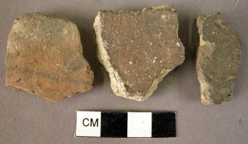 3 thin potsherds - plain, coarse ware