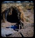 Food, Cooking: Woman sitting in front of a skerm, stirring something in ashes