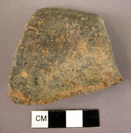 Pottery handle fragment - coarse dark glaze over coarse ware - copy of Middle Mi