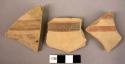 8 potsherds - Mycenaean style - bands low glaze too dull - degenerate?