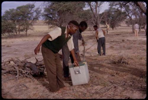 Expedition members preparing camp