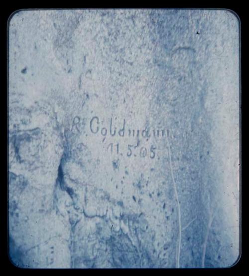 Name, "R. Goldmann  11.5.05," carved on a baobab tree