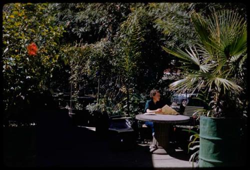 Elizabeth Marshall Thomas sitting on the terrace the Grossherzog Hotel