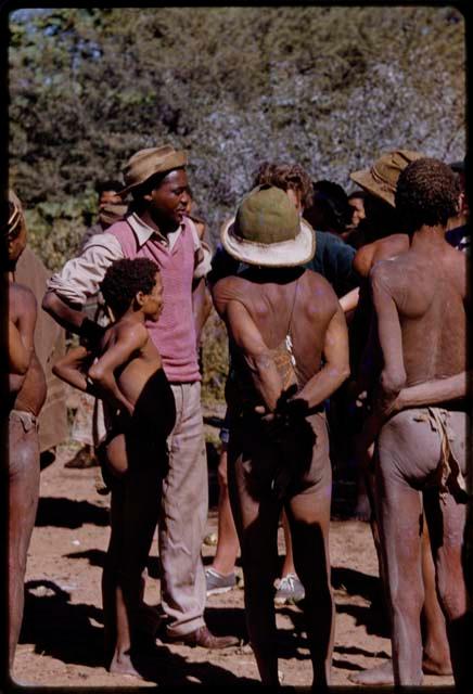 Headman talking to people at Lewis Farm