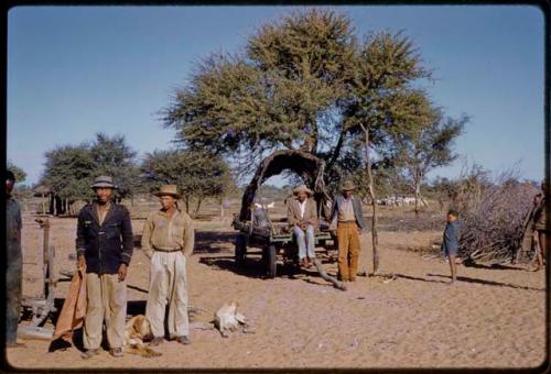 Boys and his brother standing together, other people nearby