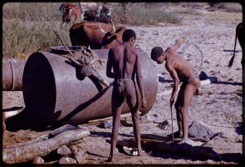 Men at a waterhole with cattle