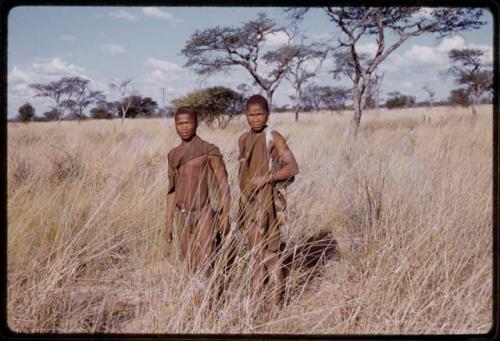 Two men standing in the grass