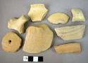 3 rim potsherds; 8 sherds; 1 sherd with perforated hole; 2 handle fragments; 1 f