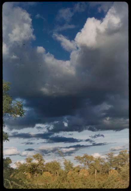 Distant view of skerms, with cloudy blue sky