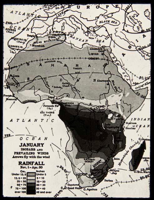 Map of Africa showing rainfall