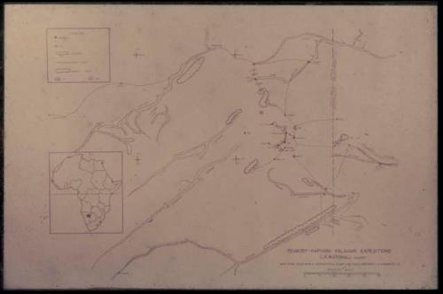 Map taken from Charles Handley's sketch map, showing the area where the expedition worked in 1952