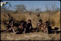 Children, Groups, play: Group of girls sitting, including N!ai (third from left) and ≠Gisa (second from right)