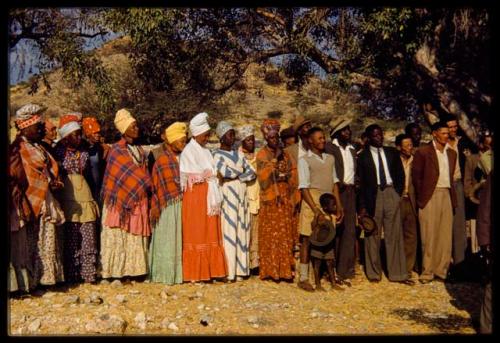 Fransfontein indaba, group of people, mostly women, standing