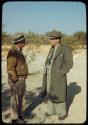 John Neser and Laurence Marshall standing together, talking at Fransfontein indaba