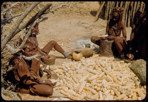 Women husking corn from their own crop