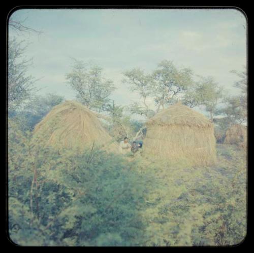 People sitting between two skerms