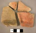 16 potsherds - red to tan burnished ware, unslipped