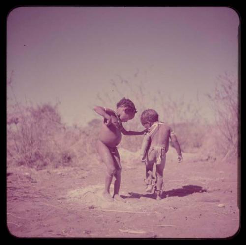 Children, Dance: /Gaishay and "Little ≠Gao" dancing on a termite mound