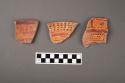 36 polychrome rim potsherds - red black and orange