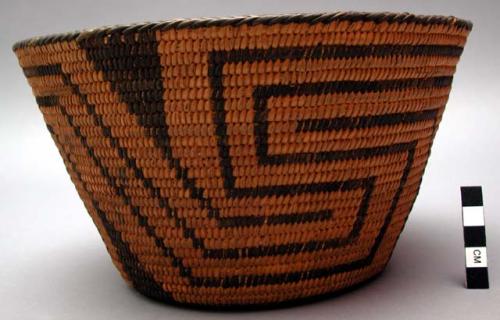 Basket, coiled. Geometric designs.