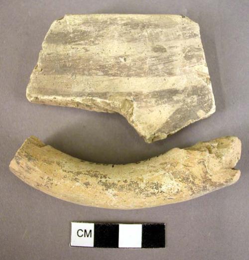 4 Rim sherds; 6 potsherds; handle fragment