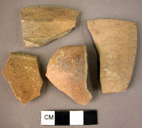 3 rim potsherds; 1 potsherd - Urfinis ware - thin hard glaze, good ware