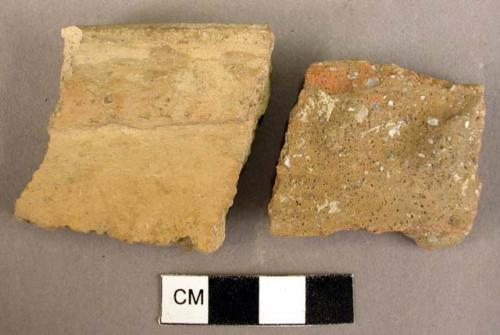 1 potsherd, 1 rim sherd, both coarse ware with indented plastique bands