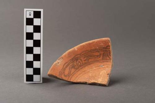 Black on red pottery tripod dish fragments-pointed legs