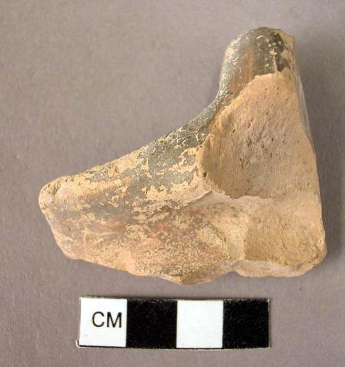 Partially coated bridge spout fragment - Urfirnis ware