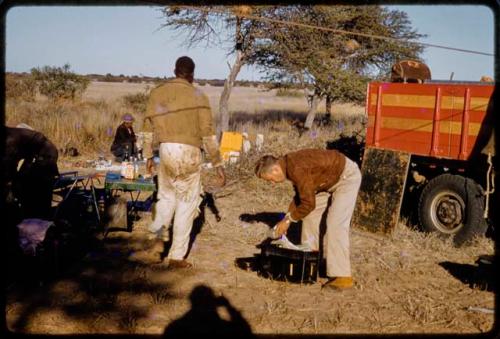 Expedition members at camp in the morning