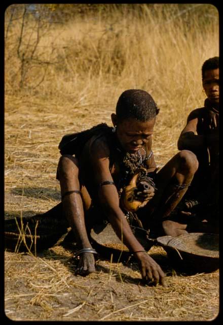 Woman picking up tobacco