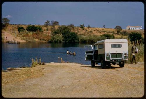 Expedition Land Rover at Cubango River crossing at Caiundo