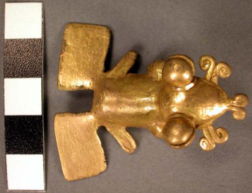 Gold plated copper frog, with eyes forming bells