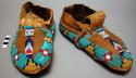 One pair of moccasins--skin with rawhide soles; top ornamented with beadwork