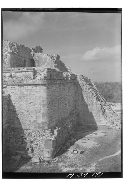 Main stairs and northeast platform at Monjas, photo from top of  Iglesia