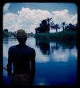 Boatman on a barge on the Okavango River