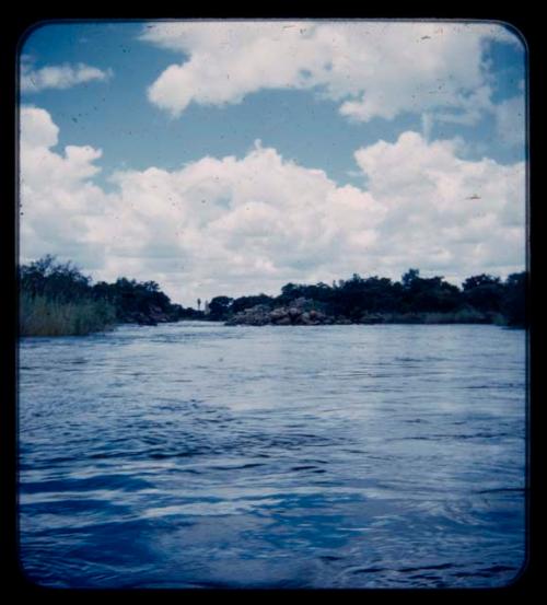 Distant view of Andara Mission from the Okavango River