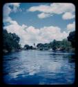 Distant view of Andara Mission from the Okavango River