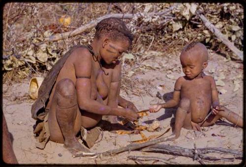 Tsekue opening bean pods for N!whakwe