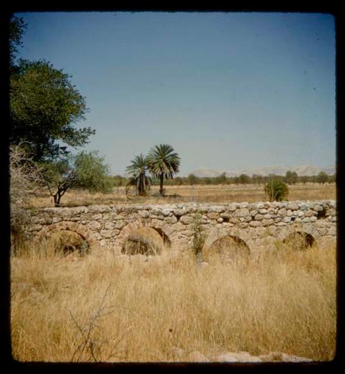 Aqueduct, with trees and mountains in the distance