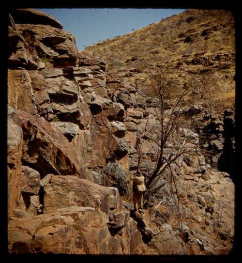 Merl La Voy photographing petroglyphs, distant view