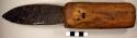 Sacrificial knife-original wooden handle with 3 holes (5 1/2" long), dark stone