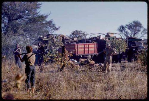 Expedition members setting up camp