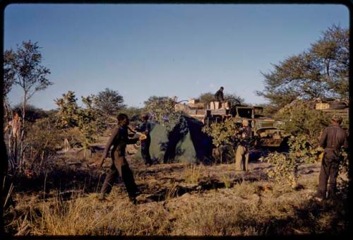 Expedition members preparing camp