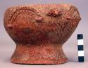 Small pottery bowl - coarse tempered, pedestal; zoomorphic decoration