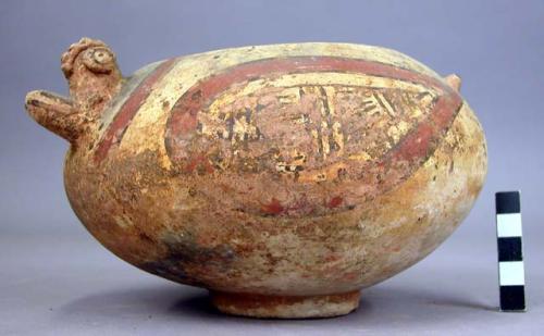 Polychrome pottery effigy bowl in form of bird - Cocle type