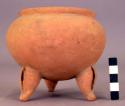 Pottery dish, tripod, plain, legs with plain clay balls