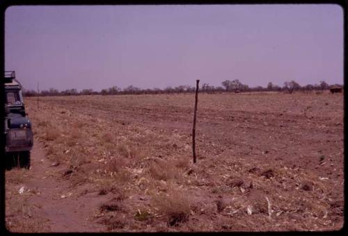 Plowed land and mealie field, the stick in the foreground is ǂToma's boundary