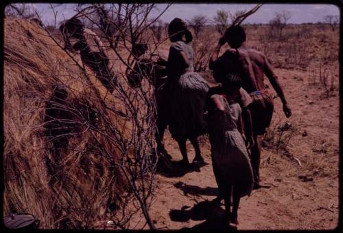 People performing the Eland Dance, dancing in a line around a skerm